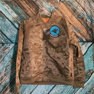 Nike Carolina Panthers NWT Women's Large Army Camo Bomber Jacket NFL Blokecore